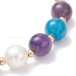 Natural Cultured Freshwater Pearl & Apatite & Amethyst Beads Stretch Bracelets for Women&nbsp;BJEW-JB12854