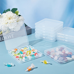 透明プラスチック収納ボックス  正方形ケース、ヒンジ付き蓋付き  ホワイトスモーク  11x11.1x1.5cm&nbsp;CON-WH0095-62B