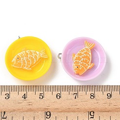 不透明樹脂ペンダント  fsih付きプレート  プラチナ鉄ループ付き  ミックスカラー  31x27x8mm  穴：2mm&nbsp;FIND-A058-03