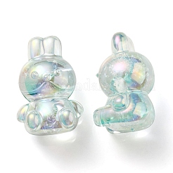 UVメッキレインボー虹色透明アクリルバブルビーズ  兎  アクアマリン  18x12x10mm  穴：2mm&nbsp;OACR-C007-02D