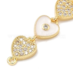 Brass Micro Pave Clear Cubic Zirconia 7 Heart Links Connector Charms&nbsp;KK-H539-14G-03