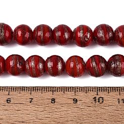 手作りゴールドパウダー入りランプワークビーズ連売り  スパイラルストライプラウンド  ファイヤーブリック  10mm  穴：1~1.8mm  約40個/連  14.17~15.16インチ（36~38.5cm）&nbsp;LAMP-Q041-10C