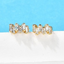 真鍮製フープピアス  クリアキュービックジルコニア  18KGP本金メッキ  長方形  12.5x6.5x14.5mm&nbsp;EJEW-S256-03B-G