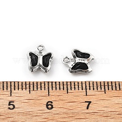 ガラスチャーム  蝶  真鍮パーツ  長持ちメッキ  プラチナ  ブラック  8.5x7x2mm  穴：1mm&nbsp;KK-R216-19P-04