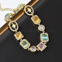 Brass Micro Pave Clear Cubic Zirconia Link Chain Bracelets for Women&nbsp;BJEW-C156-03G