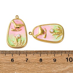 304ステンレススチールエナメルペンダント  アブソリュートプラスチック模造パール  鳥  PVD真空メッキ  18KGP本金メッキ  ピンク  25.5x15x3.5mm  穴：1.5mm&nbsp;X1-STAS-L299-22G-02