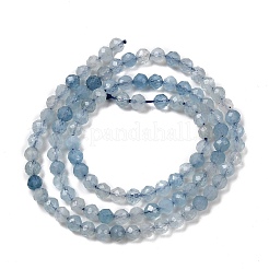 天然石アクアマリンビーズ連売り  多面カット  ラウンド  4mm  穴：0.5mm  約96個/連  15.7インチ（40cm）&nbsp;G-F509-10-4mm