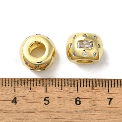 真鍮製マイクロパヴェキュービックジルコニアビーズ  鉛フリー＆カドミウムフリー  長持ちメッキ  コラム  18KGP本金メッキ  12x8.5mm  穴：5mm&nbsp;KK-H487-01G