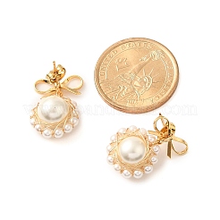 Shell Pearl with Brass Dangle Stud Earrings for Women&nbsp;EJEW-TA00574