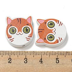 プリントウッドビーズ  猫の形  チョコレート  18~18.5x19.5~20x5.5~6.5mm  穴：2~2.5mm&nbsp;WOOD-G022-27G