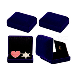 ベルベットのブローチ付きプラスチックカバーの梱包箱  長方形  ブルー  6.15x7.8x3.25cm&nbsp;VBOX-WH0012-05A