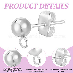 304ステンレススチールスタッドピアス金具  ピアスキャッチとカン付き  銀  9mm  穴：1.8mm  ボール：6mm  ピン：0.8mm  50個/セット&nbsp;STAS-BBC0008-36A