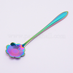 ステンレス鋼のコレオプシススプーン  磁器ハンドル付き  食器キッチン用  虹色  126.5x28.5x8mm&nbsp;STAS-WH0015-73M