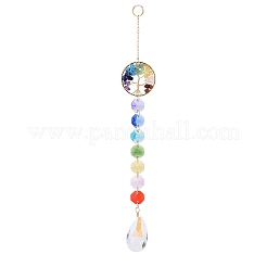 Natural & Synthetic Mixed Gemstone Tree with Glass Window Hanging Suncatchers&nbsp;HJEW-JM00853-04