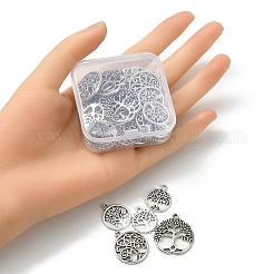 50pcs5スタイルチベットスタイルアロイペンダント  命の木とフラットラウンド  アンティークシルバー  18~23.5x16~20x1.5~3mm  穴：1.8~2mm&nbsp;TIBE-YW0001-35