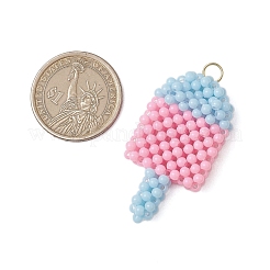 オペークアクリルパーツ  アイスサッカー  304ステンレススチールオープン丸カン付き  ピンク  46.5x24.5x7.5mm  穴：4.5mm&nbsp;PALLOY-CJ00148