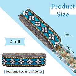 エスニック風刺繍ポリエステルリボン  ジャカードリボン  チロリアンリボン  服飾材料  菱形模様  ダークターコイズ  1-1/4インチ（31mm）  0.5mm  約7.66ヤード（7m）/ pc&nbsp;OCOR-WH0070-10A-05