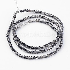 電気メッキガラスビーズセット  半分メッキ  ファセットロンデル  黒メッキ  3x2mm  穴：1mm  約178個/連  15インチ&nbsp;EGLA-P018-2mm-H08-1D
