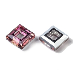 透明電気メッキガラスペンダント  半分虹メッキ  多面カット  正方形  赤ミディアム紫  14x14x5mm  穴：6.8mm&nbsp;GLAA-Q101-01A-HR03