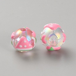 手作り透明アクリルビーズ  手描きのビーズ  桜の袋模様の丸型  ドーナツ  18x15mm  穴：2.5~3mm&nbsp;MACR-CJC0006-14H