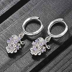 真鍮製キュービックジルコニアフープピアス  鉛フリー＆カドミウムフリー  プラチナ  ブドウ  30x9.5mm&nbsp;EJEW-Q015-02P-D