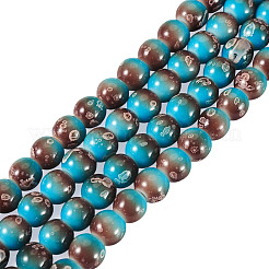 ベーキングペイントガラスビーズ1本  ラウンド  ツートン  ディープスカイブルー  7.5~8mm  穴：1.2mm  約80~82個/連  26.77~27.56インチ（68~70cm）&nbsp;DGLA-TADJ0001-02D