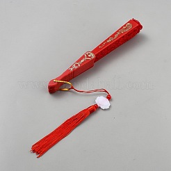 プラスチックと布の扇子  パーティーウェディングダンスデコレーション用  レッド  247x455x20mm&nbsp;AJEW-WH20020-161A