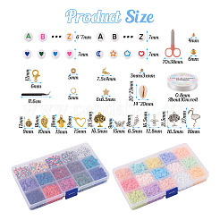 DIY プレッピー ブレスレット メイキング キット  ポリマークレイディスク、アクリルレター、プラスチックスター、天然シェルビーズを含む  ハート＆リーフ＆エンジェル＆フラミンゴ合金ペンダント  ピンセット  はさみ  ミックスカラー&nbsp;DIY-TA0008-97