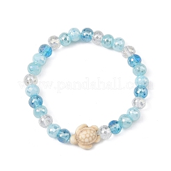 Ocean Dyed Synthetic Turquoise Sea Turtle Electroplate Glass Faceted Rondelle Beaded Stretch Bracelets for Women&nbsp;BJEW-JB14386-02