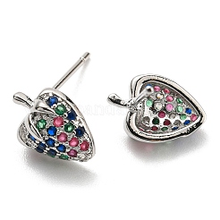 Colorful Cubic Zirconia Strawberry Stud Earrings&nbsp;EJEW-F321-01P