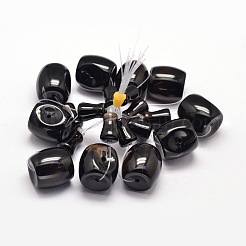 Dyed & Heated Natural Black Agate Gemstone 3-Hole Guru Beads for Buddhist Jewelry Making&nbsp;G-L409A-20