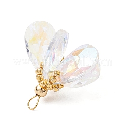ガラスチャーム  花のチャーム  真鍮のループとシードビーズ付き  多面カット  透明  23~24x24~26mm  穴：2.5~3x3~3.5mm&nbsp;PALLOY-MZ00741-01