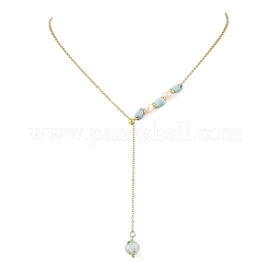 Natural Larimar Round Pendant Brass Cable Chain Lariat Y Necklaces with Natural Pearl for Women&nbsp;NJEW-JN06611-01