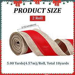 クリスマスポリエステルリボン  パッケージングアクセサリー  レッド  2-1/2インチ（65mm）  約5.00ヤード（4.57m）/ロール&nbsp;OCOR-WH0078-488B