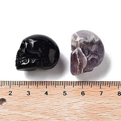Natural Gemstone Carved Skull Statues Ornament&nbsp;G-P525-08