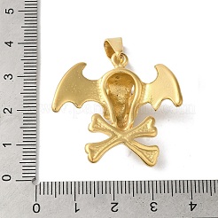 PVD真空メッキ304ステンレスペンダント  翼のチャーム付き頭蓋骨  ゴールドカラー  33x37x9mm  穴：10x4.5mm&nbsp;STAS-B069-46G-04