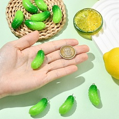 不透明樹脂の野菜ペンダント10個  キュウリのチャーム  プラチナメッキ鉄ループ付き  緑黄  38~41x16x14.5mm  穴：2mm&nbsp;RESI-YW0005-65