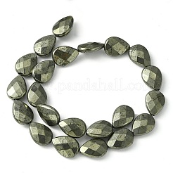 天然石パイライトビーズ連売り  ファセットフラットティアドロップ  17.5~18x13~13.5x6mm  穴：1.2mm  約22個/連  15.08''（38.3センチメートル）&nbsp;G-D067-L04