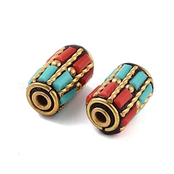 手作りのインドネシアビーズ  真鍮、樹脂と  コラム  レッド  15x14mm  穴：1.8mm&nbsp;FIND-Q106-60