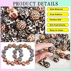 60 Pcs 15mm Silicone Beads Loose Silicone Beads Kit Leopard Print Silicone Beads for Keychain Making Bracelet Necklace&nbsp;JX309A
