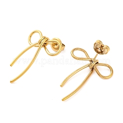イオンプレーティング（IP）304ステンレススチールスタッドピアス  蝶結び  14KGP本金メッキ  27x20mm&nbsp;EJEW-G395-16G