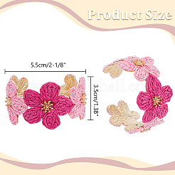 女性用合金＆ラフィアカフバングル  花  カラフル  1-3/8インチ（3.5cm）  内径：2-1/8インチ（5.5cm）&nbsp;BJEW-WH0017-55B