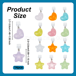 14 個のプラスチックモバイル防塵プラグ  ハート＆スター  樹脂ペンダント付き  ミックスカラー  37~38mm&nbsp;HJEW-OC00251