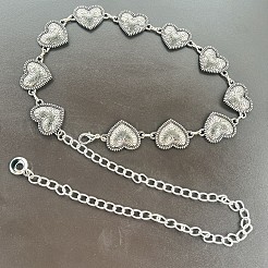 チベット風合金エンボス加工花柄ハートリンクウエストベリーチェーン（女性用）  アンティークシルバー  540mm&nbsp;FS-WG5DD44-01