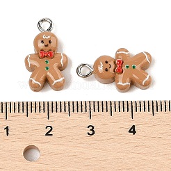クリスマステーマの不透明樹脂ペンダント  プラチナ鉄ループ付き  ジンジャーブレッドマン  18x10x5mm  穴：2mm&nbsp;RESI-S08-02R