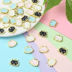 40本4色合金エナメルペンダント  ゴールドカラー  猫の頭のチャーム  ミックスカラー  17.5x14x1.7mm  穴：1.4mm  10個/カラー&nbsp;ENAM-CJ0004-16