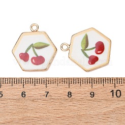 プリントブラスペンダント  ゴールドカラー  さくらんぼのチャーム  22.5x21x2.5mm  穴：2mm&nbsp;KK-B175-01G-02