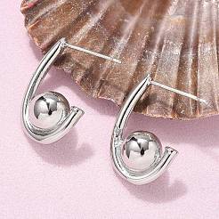 真鍮製スタンドピアス  ラックめっき  長持ちメッキ  鉛フリー＆カドミウムフリー  ラウンド  プラチナ  21x8mm&nbsp;EJEW-Q015-11P
