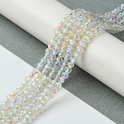 電気メッキガラスビーズ連売り  多面カット  フルメッキ  ラウンド  透明  3mm  穴：0.8mm  約143個/連  14.57''（37センチメートル）&nbsp;EGLA-P055-01B-FR01