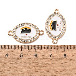 合金エナメルマッカリンクコネクターチャーム  クリスタルラインストーン付き  ゴールドカラー  ブラック  オーバル  15x26x2mm  穴：1.8mm&nbsp;FIND-K030-01C-01